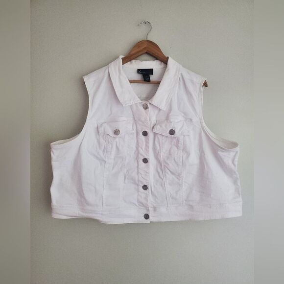 Lane Bryant white denim collar vest with buttons Plus size women's 26 - Picture 1 of 11